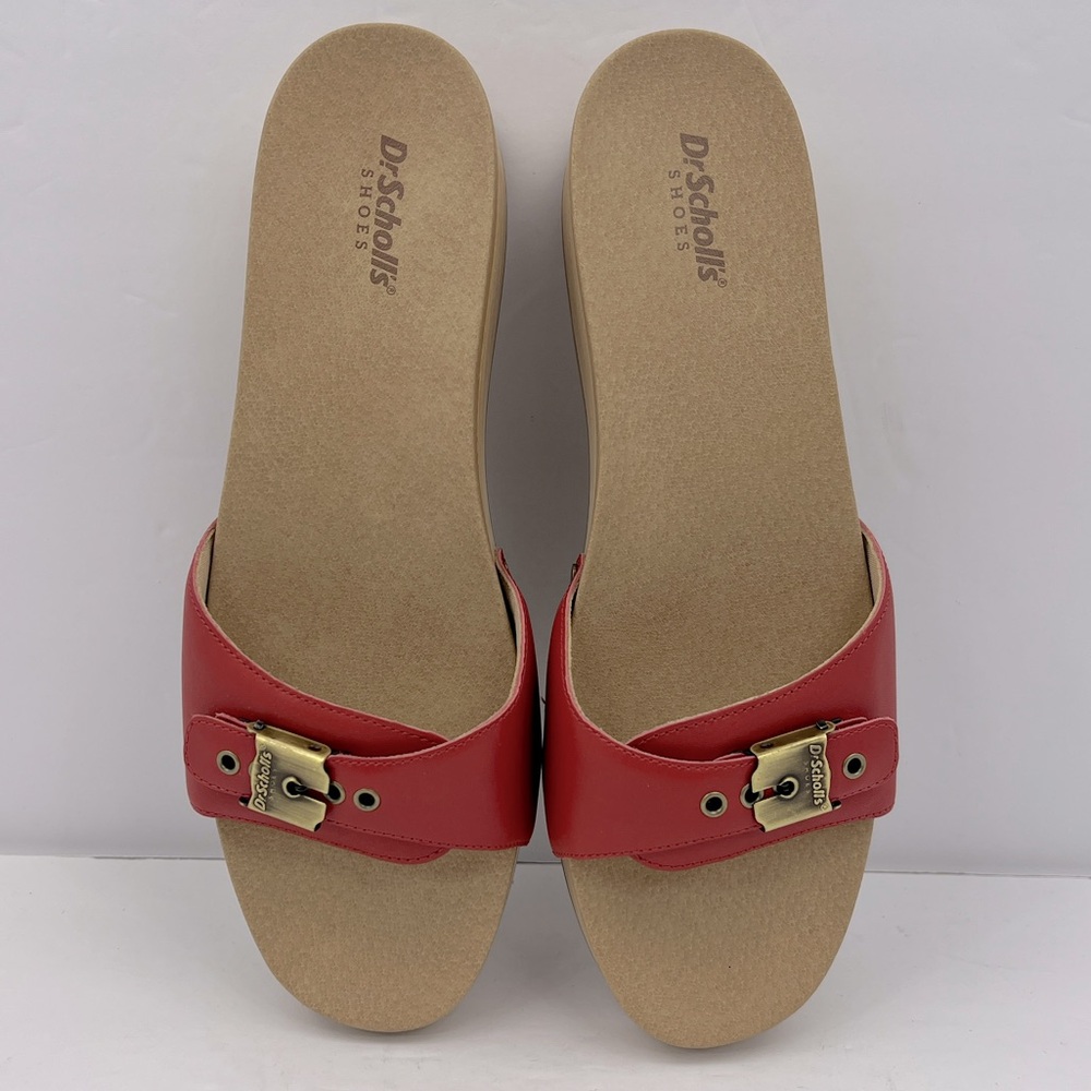 Dr Scholl’s SHOES, RED LEATHER TOP, ADJUSTABLE TOP STRAP, WOODEN SOLE, SIZE 10M - Picture 7 of 16